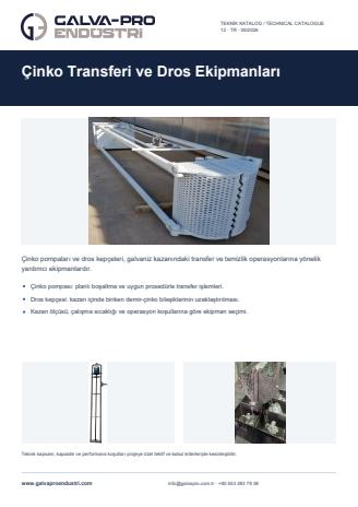 Çinko Transferi ve Dros Ekipmanları katalog kapağı